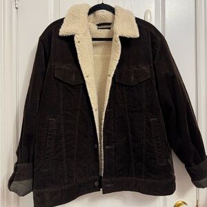 Uniqlo Brown Corduroy Jacket with Cream Sherpa Lining